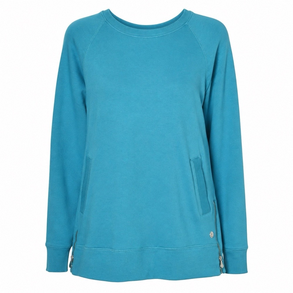 Lilly Pulitzer Luxletic Sweatshirt S Teal Beach Comber Preppy Side Zip Pulllover